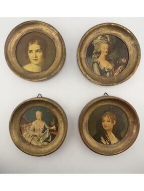 Vintage Paolina Borghese Round Portrait Frames Set 4 Gold Wall Decor